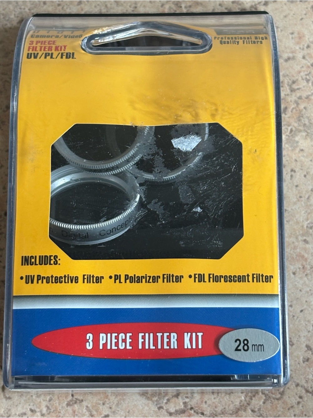 Digital Concepts Digital Camera Video 28mm 3-Piece Filter Kit UV/PL/FDL New